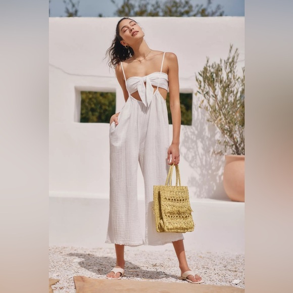 Anthropologie The Wrenley Suspender Pant Oversized White/Ivory Size M NO TOP - Picture 1 of 7